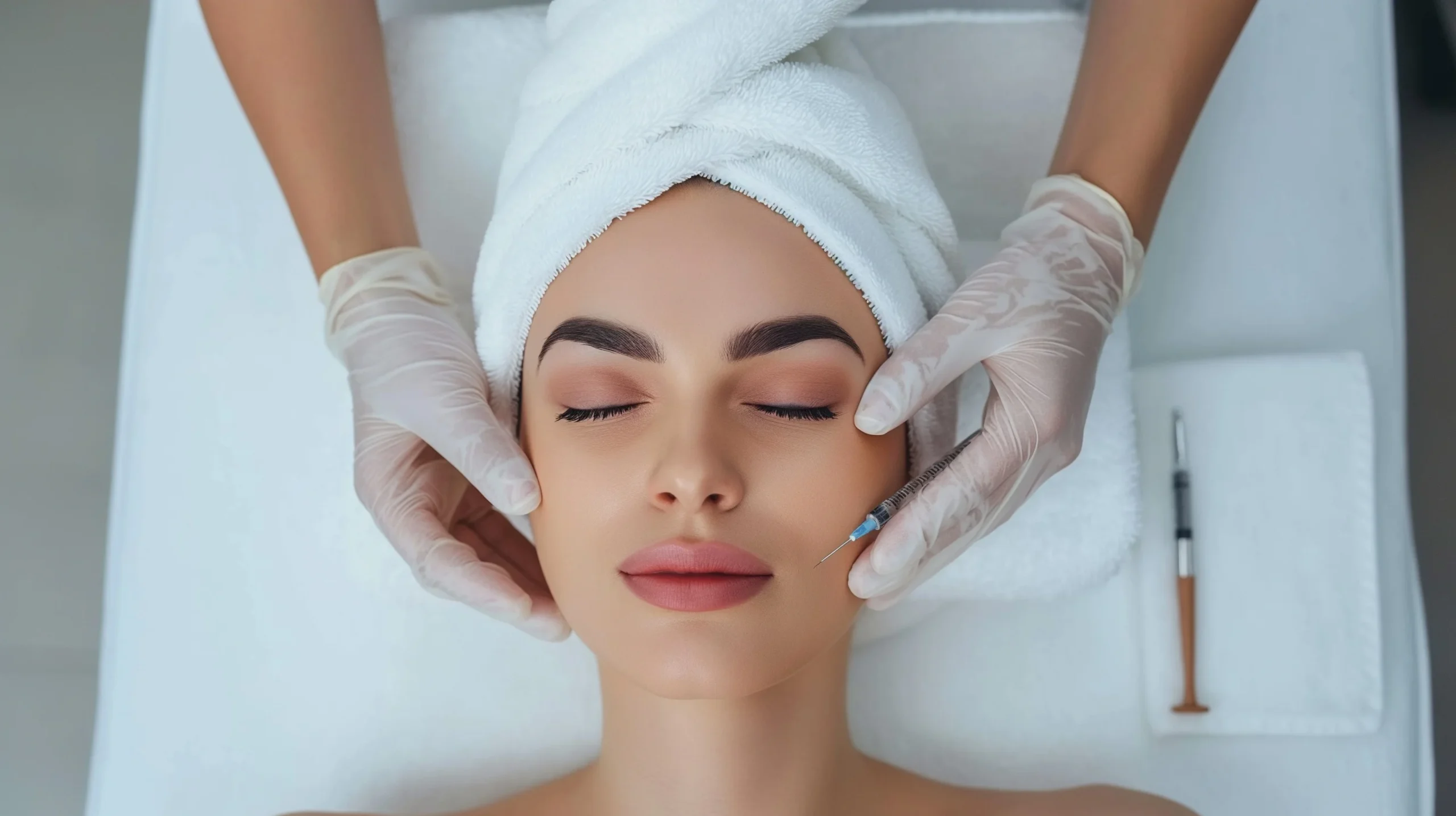 a woman receiving a botox injection